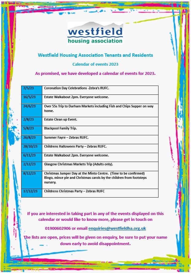 Our calendar of events 2023 Westfield Housing Association